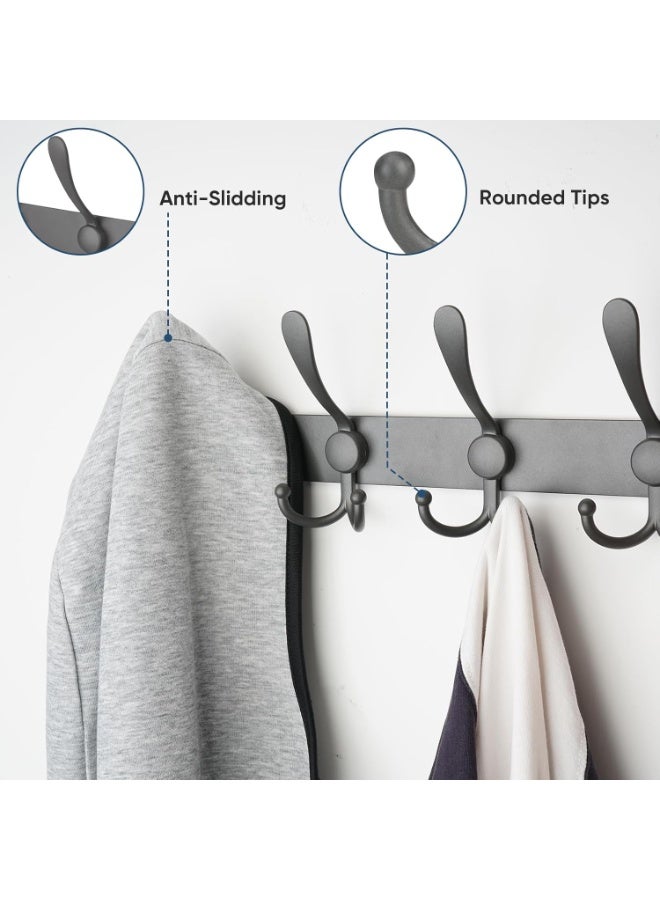 Meetion Wall Mounted Coat Rack, Five Heavy Duty Tri Hooks All Metal Construction for Jacket Coat Hat in Mudroom Entryway (Grey, 1-Pack) - Image 3