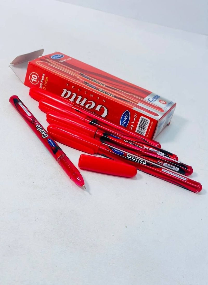 بريما القلم الجاف سن إبرة  ٠.٧ ملي لون الحبر أحمر اجمل علبة العلبة :10اقلام - Image 1