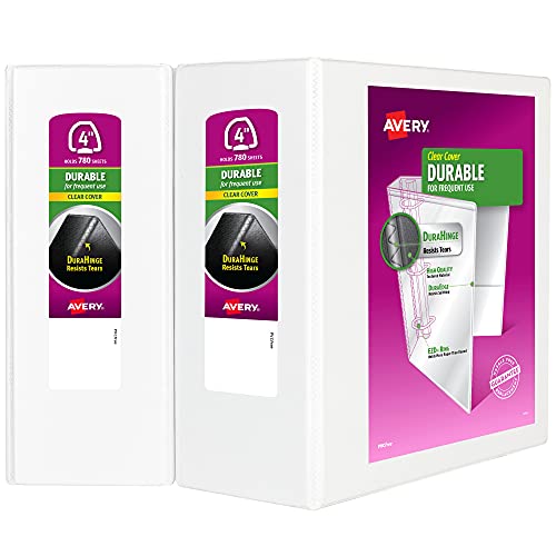 Avery Durable View 3 Ring Binder, 4 Inch EZD Rings, 2 White Binders (09801) - Image 1