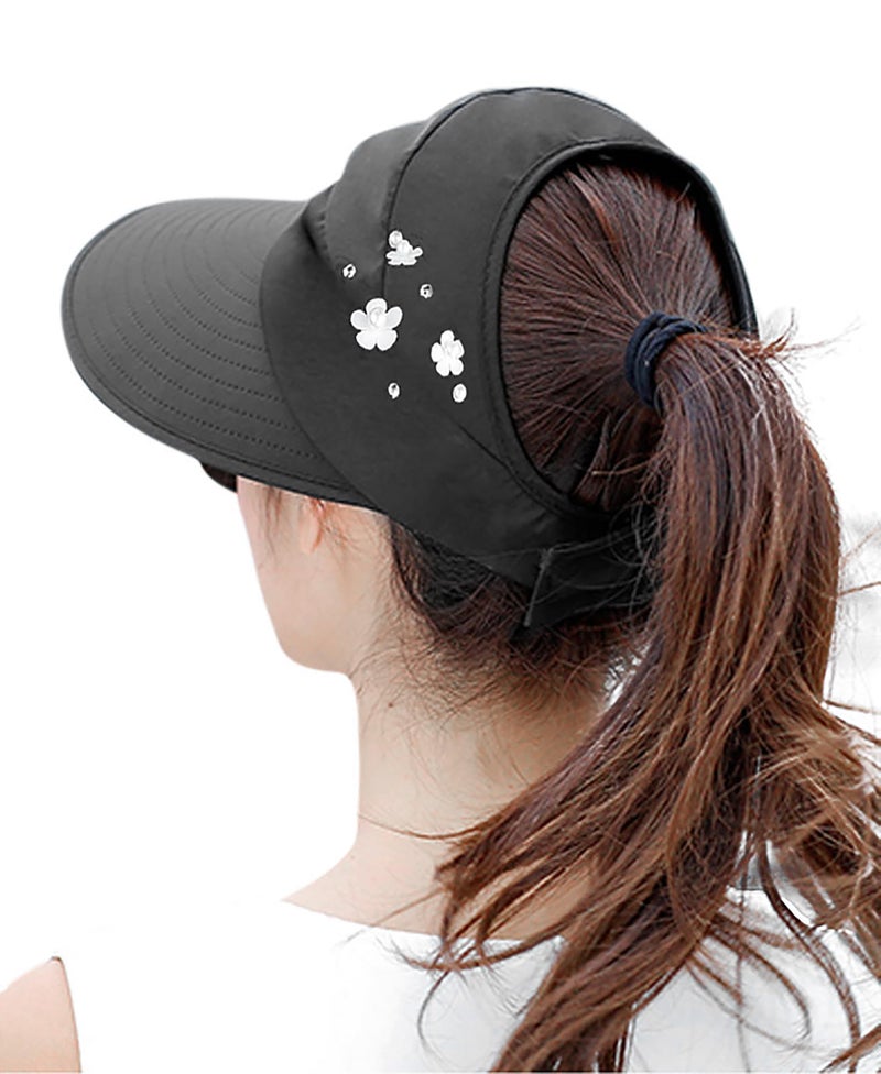 HINDAWI Sun Hats for Women Sun Hat Wide Brim UV Protection Summer Beach Foldable Visor Black - Image 2