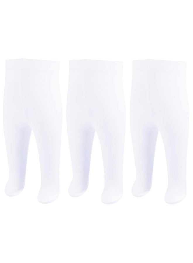 Mini angel Toddler Tights White Baby Girl Ballet Tights Girls Ultra Soft Dance Tight 6-12 Months Footed Leggings Stockings 3 Pack(White, S) - Image 1