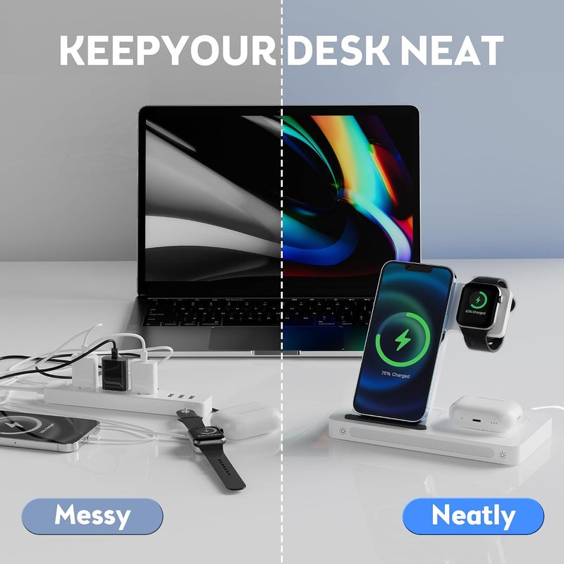 Aricvort Wireless Charger, 3 in 1 Charging Station Apple, 18W Fast Wireless Charger Stand Compatible with iPhone 14/13/12/11/Pro/SE/XS/XR/8 Plus, for Apple Watch 8/7/6/5/4/3/2/SE, AirPods Pro 3/2 (white) - Image 4