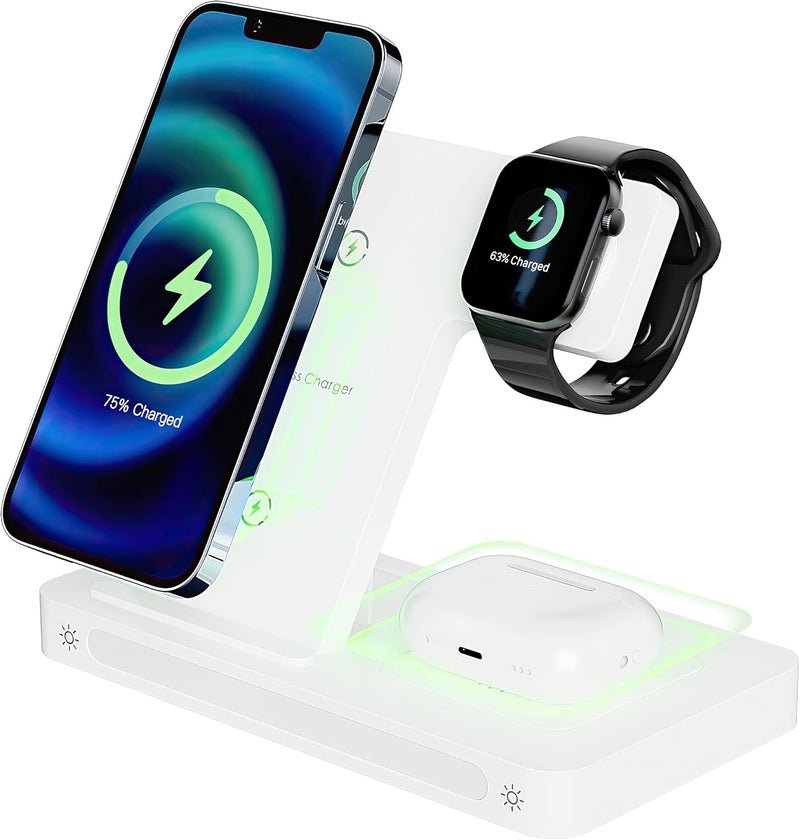 Aricvort Wireless Charger, 3 in 1 Charging Station Apple, 18W Fast Wireless Charger Stand Compatible with iPhone 14/13/12/11/Pro/SE/XS/XR/8 Plus, for Apple Watch 8/7/6/5/4/3/2/SE, AirPods Pro 3/2 (white) - Image 1