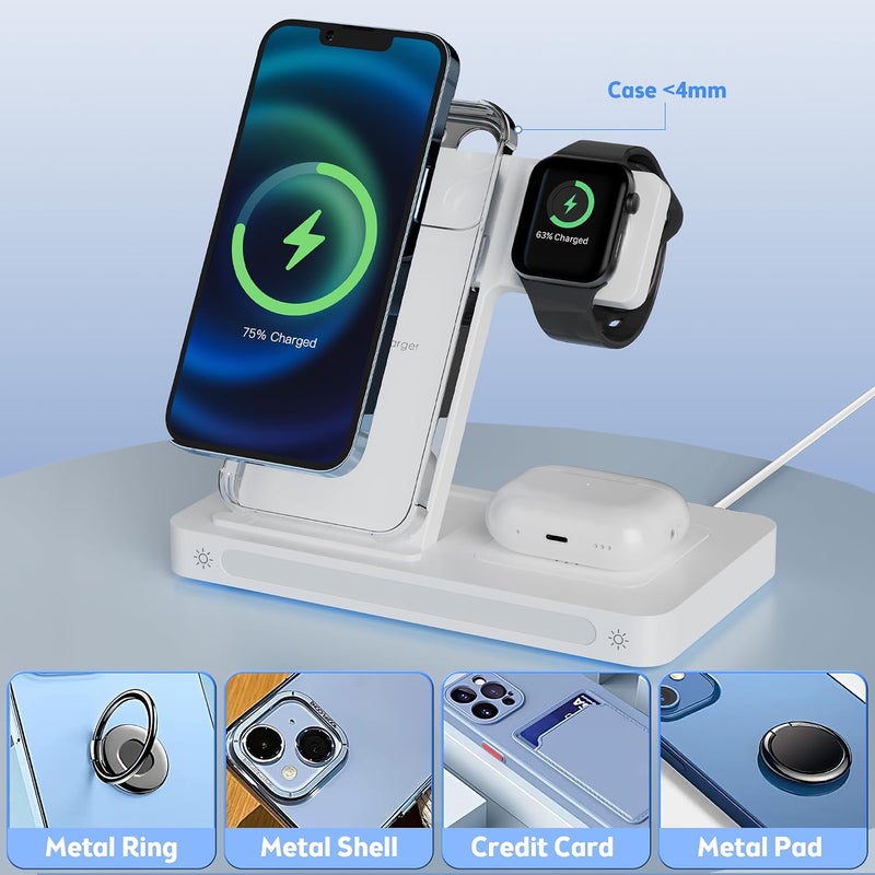Aricvort Wireless Charger, 3 in 1 Charging Station Apple, 18W Fast Wireless Charger Stand Compatible with iPhone 14/13/12/11/Pro/SE/XS/XR/8 Plus, for Apple Watch 8/7/6/5/4/3/2/SE, AirPods Pro 3/2 (white) - Image 5