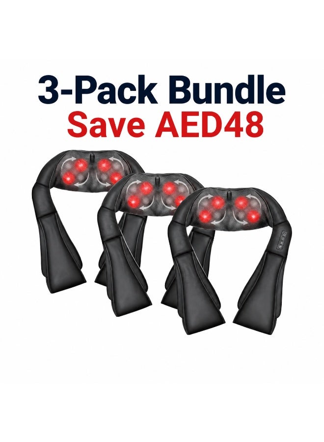 Shiatsu Neck & Back Massager with Heat – Deep Tissue 3D Kneading Massage Pillow for Shoulder, Neck & Back Pain Relief – 3-Pack Bundle Save AED48 - Image 1