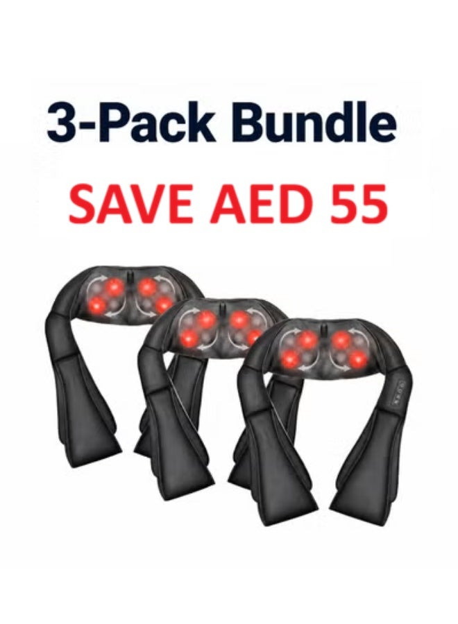Shiatsu Neck & Back Massager with Heat – Deep Tissue 3D Kneading Massage Pillow for Shoulder, Neck & Back Pain Relief – 3-Pack Bundle Save AED 55 Now - Image 1