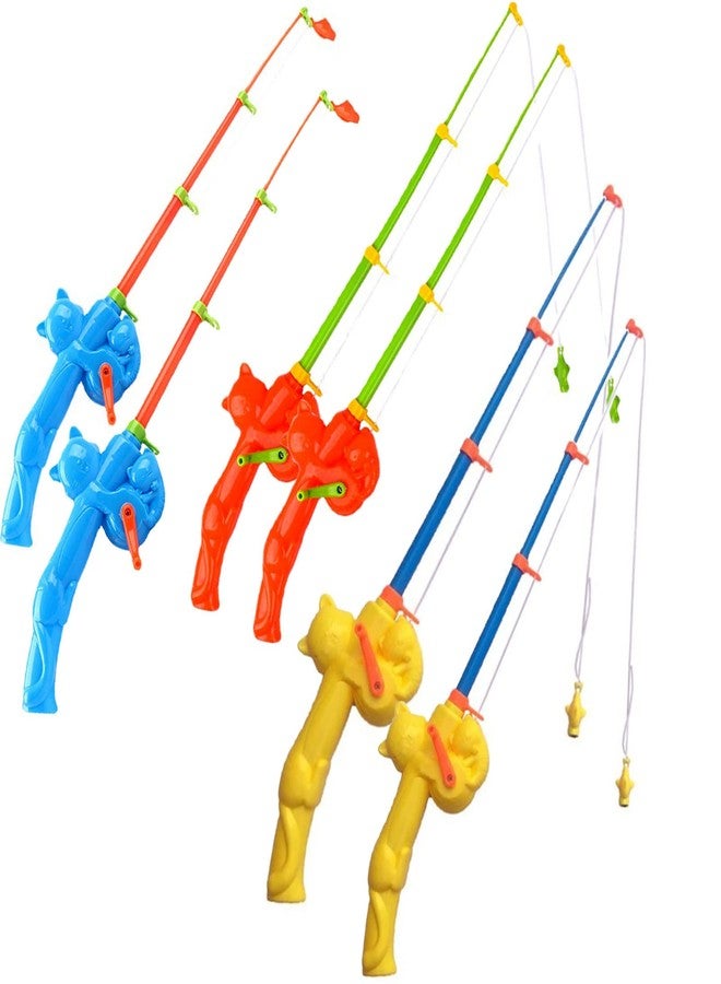 Timisea 6 Pieces Fishing Rod Magnetic Fishing Game Educational Learning Toys 3 Colors Plastic Floating Fish Toddler Color Ocean Sea Animals for Children and Adult Magnetic Fishing Rod Game - Image 1