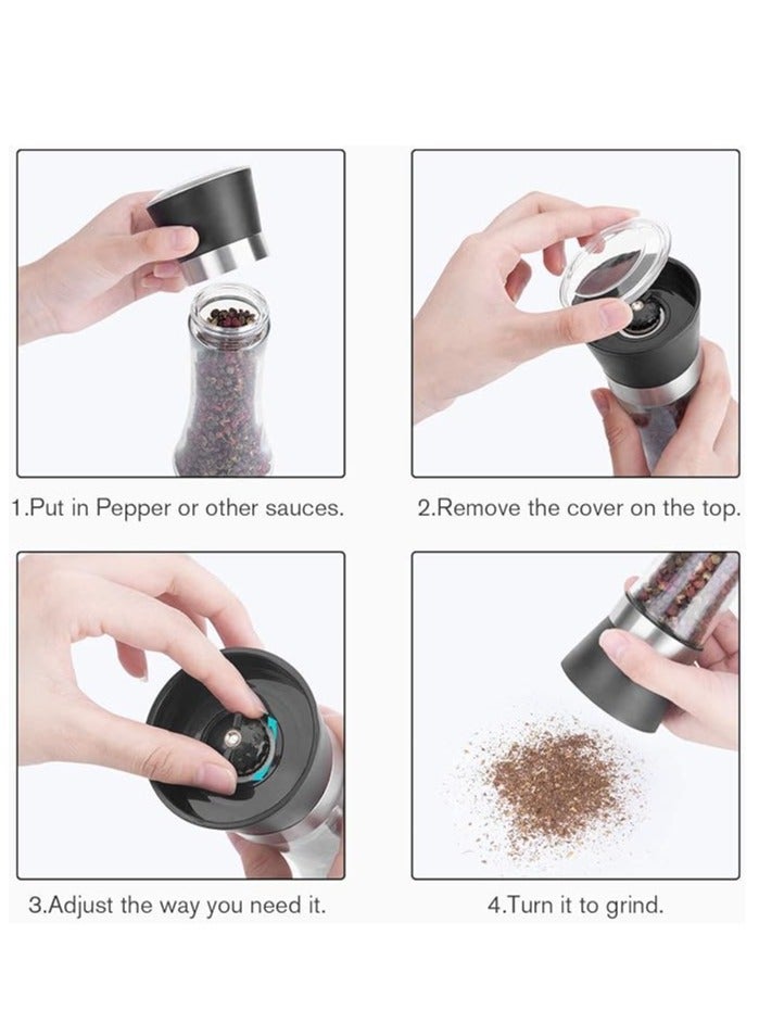 Pepper and salt grinder 2-piece set - refillable, adjustable thickness pepper grinder with glass body suitable for home and kitchen (2-piece set) - Image 4