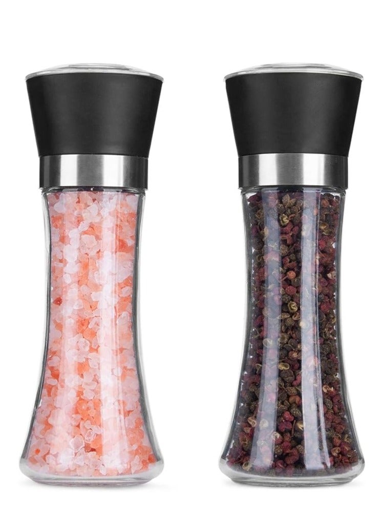 Pepper and salt grinder 2-piece set - refillable, adjustable thickness pepper grinder with glass body suitable for home and kitchen (2-piece set) - Image 1
