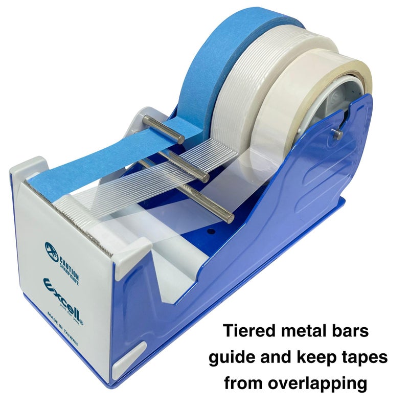 ICO Excell Deluxe Triple Extra Wide Metal Multi-Roll Desktop Tape Dispenser with Tiered Metal Separator Bars, EX-3372, 3 inch Wide, 3 inch Core - Image 3