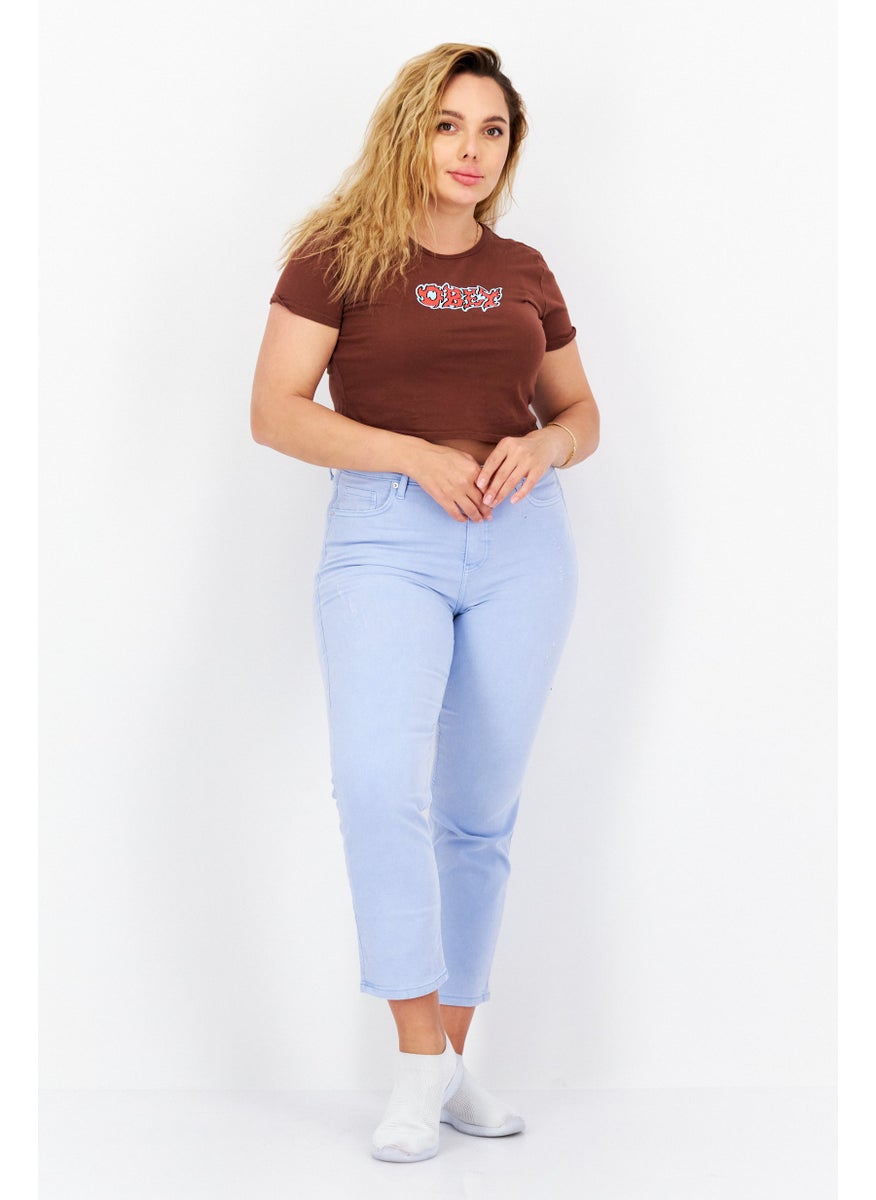 OBEY Women Crew Neck Short Sleeves Graphic Printed T shirt, Brown  - Image 2
