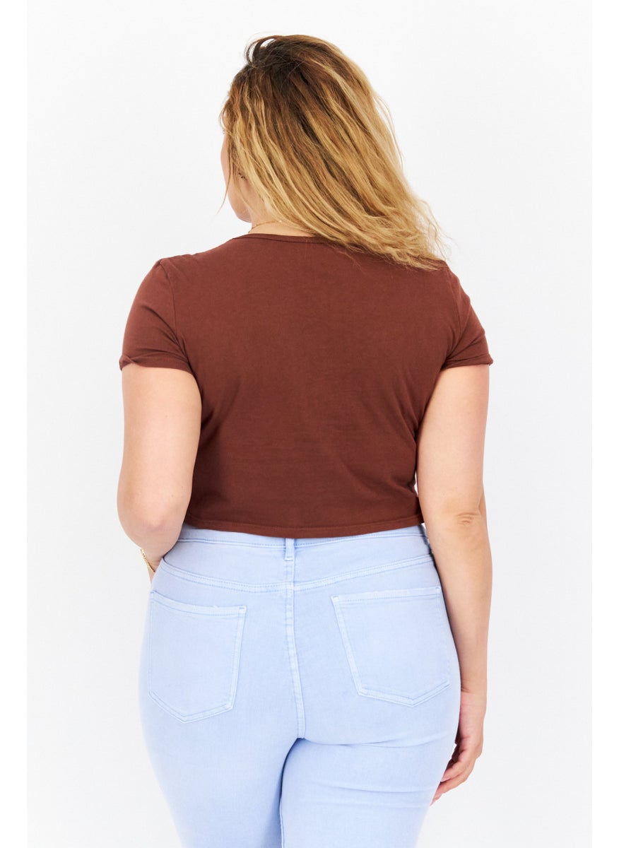 OBEY Women Crew Neck Short Sleeves Graphic Printed T shirt, Brown  - Image 4