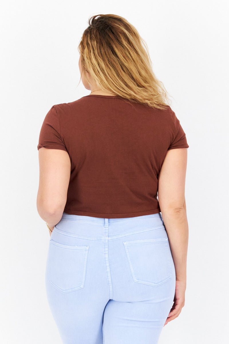 OBEY Women Crew Neck Short Sleeves Graphic Printed T shirt, Brown - Image 4