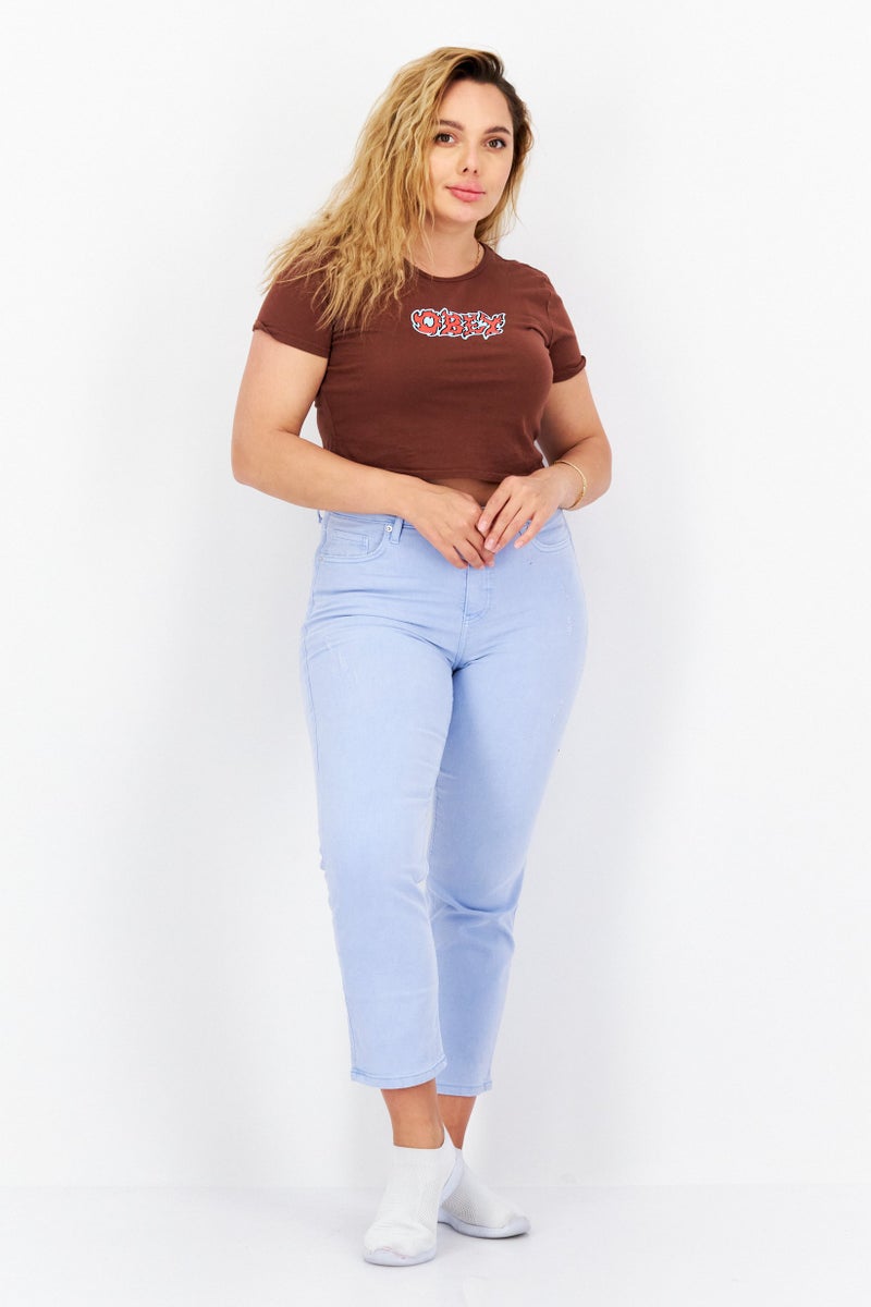 OBEY Women Crew Neck Short Sleeves Graphic Printed T shirt, Brown - Image 4