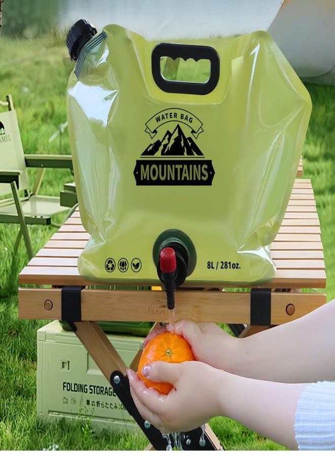 KINGVELLY 2PCS Camping Portable Folding Water Bag,Outdoor Water Storage Container with Adjustable Faucet, BPA-Free Food Grade Material, 8L Large Capacity Camping Water Carrier (Beige/Military Green Random) - Image 2