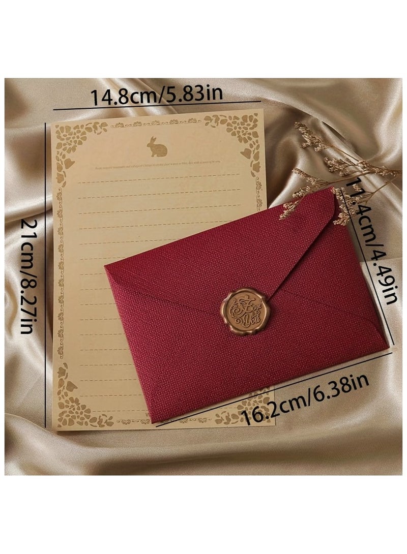 16Pcs Premium Linen Envelope Kit for Handwritten Love Letters & Birthday Cards - 3 Thick Envelopes + 10 Stationery Sheets + 3 Wax Seals Gift Set - Image 3