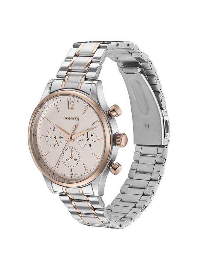 Sonata 77146KM01 Men’s Watch – Multifunction Light Beige Dial, Two-Tone Stainless Steel Bracelet, Quartz Movement - Image 3