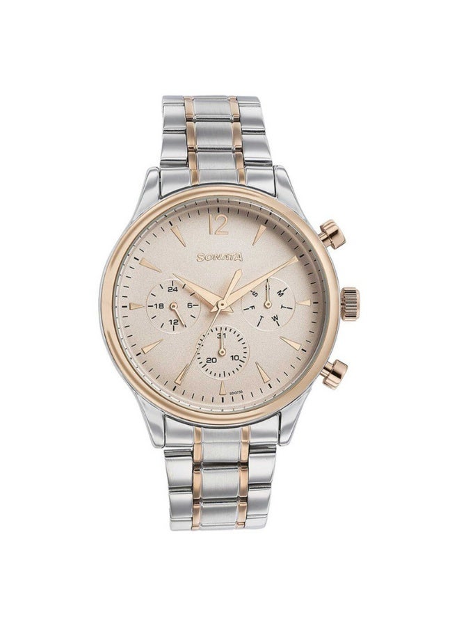 Sonata 77146KM01 Men’s Watch – Multifunction Light Beige Dial, Two-Tone Stainless Steel Bracelet, Quartz Movement - Image 1