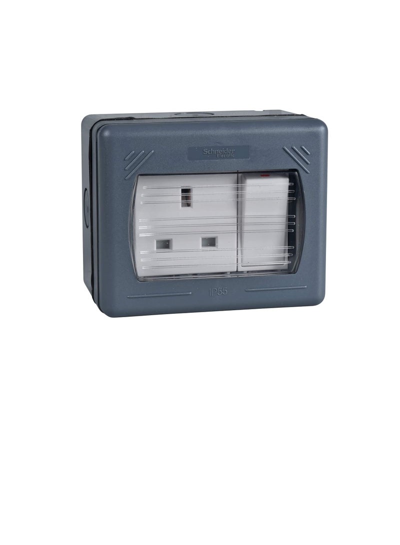 شنايدر شنايدر GWP3010 مقبس تبديل ثنائي القطب حصري مقاوم للماء (13 A ، 230VAC ، 1 Gang ، رمادي)  - Image 3