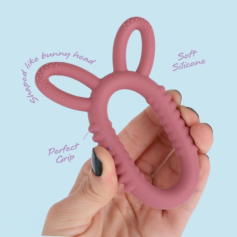 ArtCreativity أطواق عضاضة أذن الأرنب من آرت كرييتيفيتي للأطفال - مجموعة من 2 حلقة عضاضة - ألعاب عضاضة سيليكون للأطفال من 0 إلى 6 و12 شهرًا - ألعاب عضاضة للأولاد والبنات - هدايا أرنب لطيفة للمولودين الجدد - Image 4