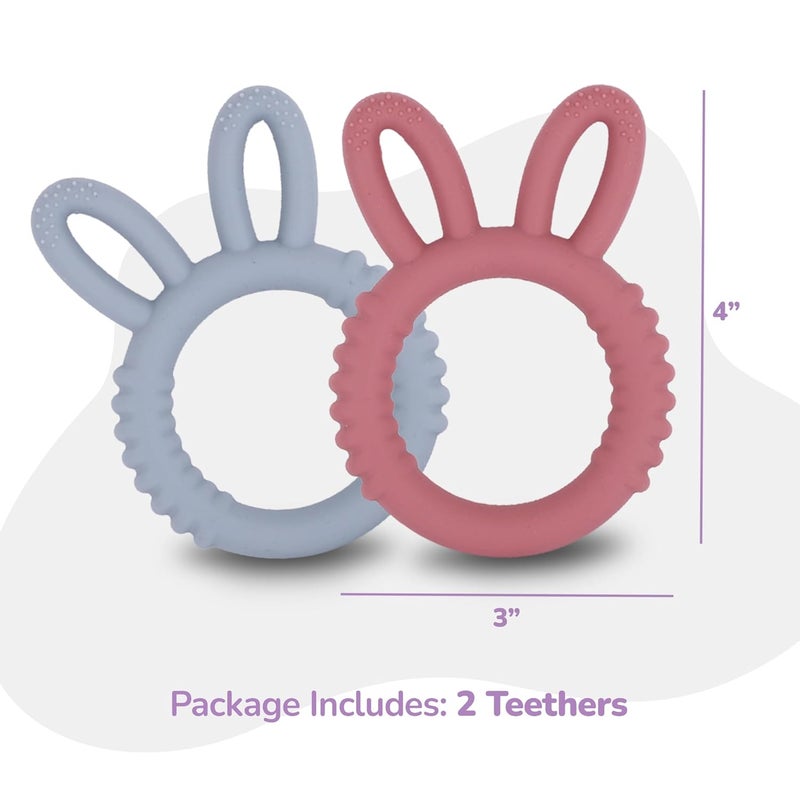 ArtCreativity أطواق عضاضة أذن الأرنب من آرت كرييتيفيتي للأطفال - مجموعة من 2 حلقة عضاضة - ألعاب عضاضة سيليكون للأطفال من 0 إلى 6 و12 شهرًا - ألعاب عضاضة للأولاد والبنات - هدايا أرنب لطيفة للمولودين الجدد - Image 2