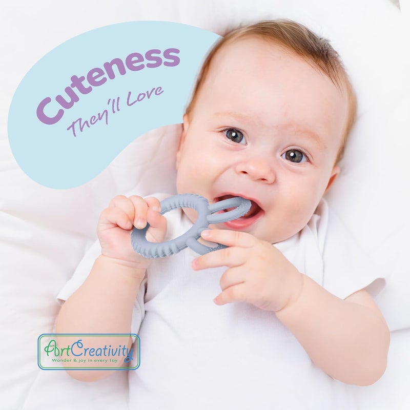 ArtCreativity أطواق عضاضة أذن الأرنب من آرت كرييتيفيتي للأطفال - مجموعة من 2 حلقة عضاضة - ألعاب عضاضة سيليكون للأطفال من 0 إلى 6 و12 شهرًا - ألعاب عضاضة للأولاد والبنات - هدايا أرنب لطيفة للمولودين الجدد - Image 3