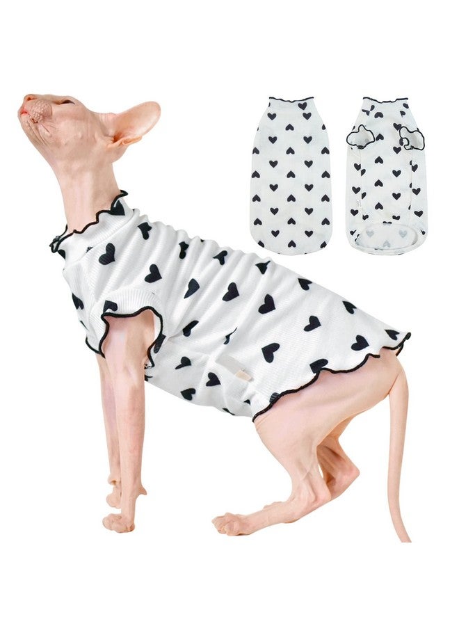 DENTRUN DENTRUN Heart Pattern Sphynx Hairless Cats Shirt, Kitten T-Shirts with Perlin Sleeves, Breathable Cat Wear Cute Sweater Adorable Hairless Cat's Clothes Vest Pajamas Jumpsuit - Image 1