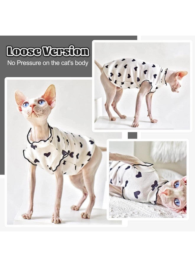 DENTRUN DENTRUN Heart Pattern Sphynx Hairless Cats Shirt, Kitten T-Shirts with Perlin Sleeves, Breathable Cat Wear Cute Sweater Adorable Hairless Cat's Clothes Vest Pajamas Jumpsuit - Image 3