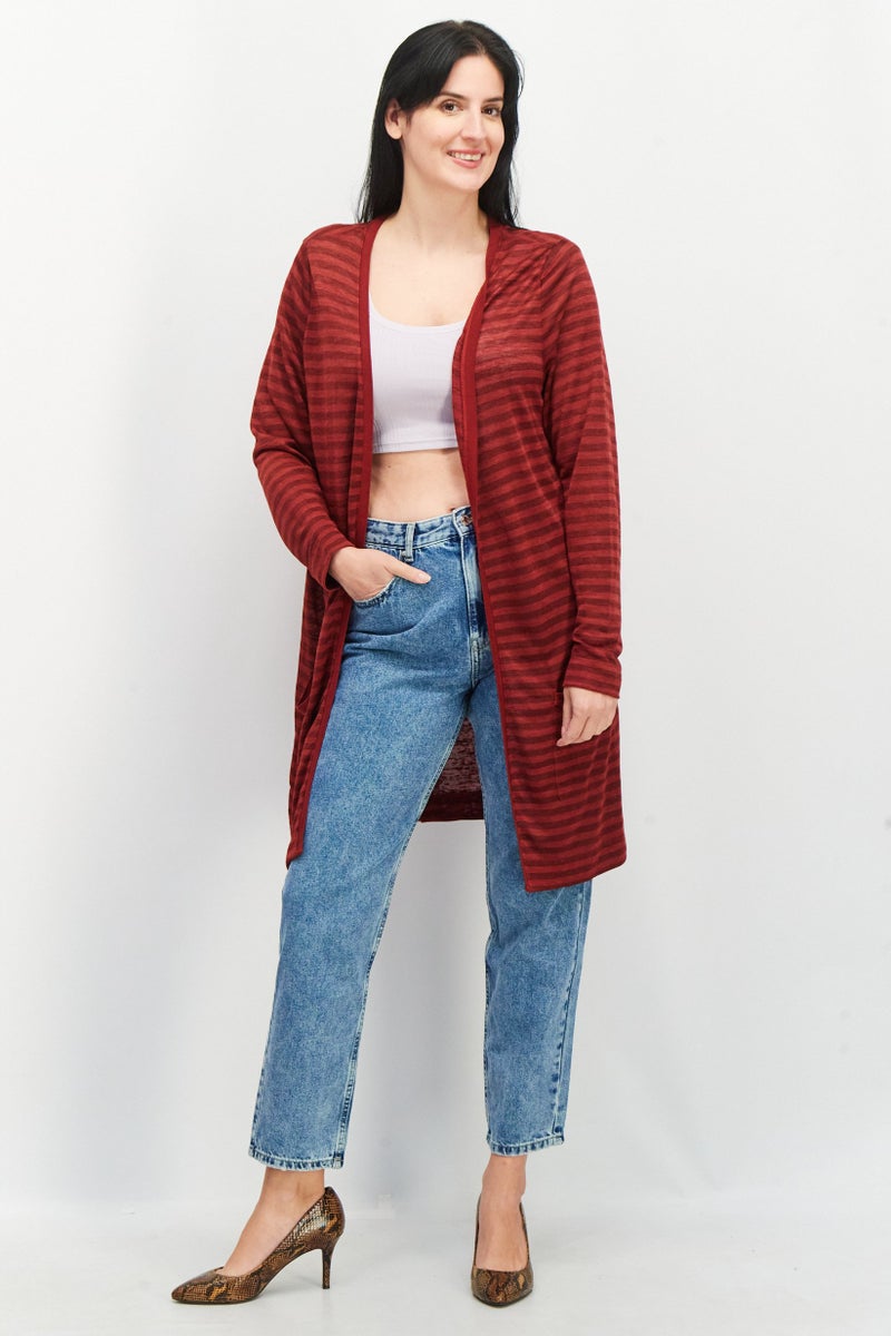 GERRY WEBER Women Open Front Stripe Cardigan, Red - Image 4