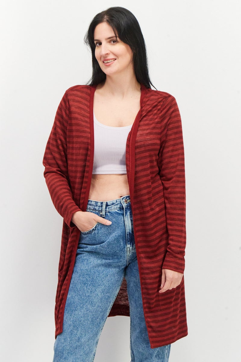 GERRY WEBER Women Open Front Stripe Cardigan, Red - Image 1