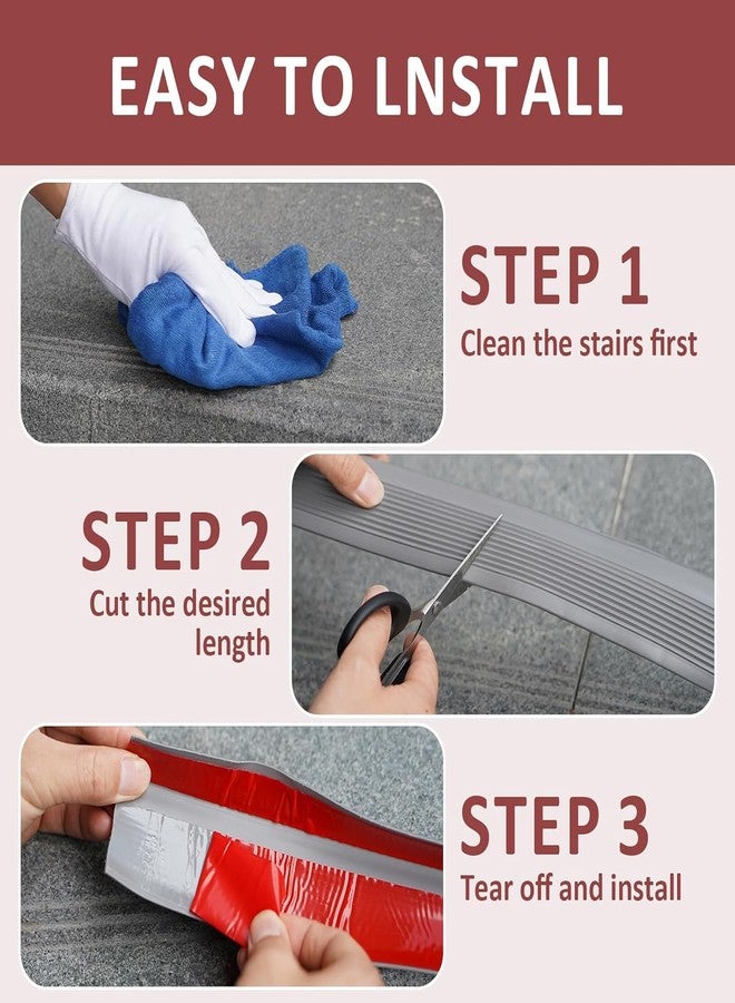 Delzon Stair Anti Slip Nosing Self-Adhesive Vinyl Edging Strip,Non Slip Step Trim,PVC Rubber Angle Stair Edge Trim 1 Meter - (2, Gray) - Image 3