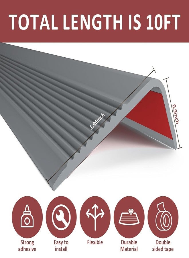 Delzon Stair Anti Slip Nosing Self-Adhesive Vinyl Edging Strip,Non Slip Step Trim,PVC Rubber Angle Stair Edge Trim 1 Meter - (2, Gray) - Image 2