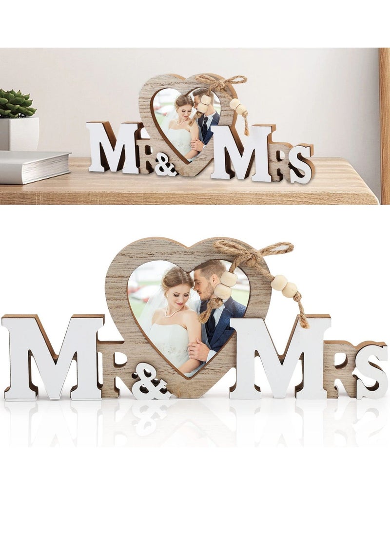 Y&D - Wedding Gifts with Heart Photo Frame Mr Mrs Picture Frames Romantic Love Holder Personalized Perfect for Newlyweds Tabletop Display Stand - Image 1