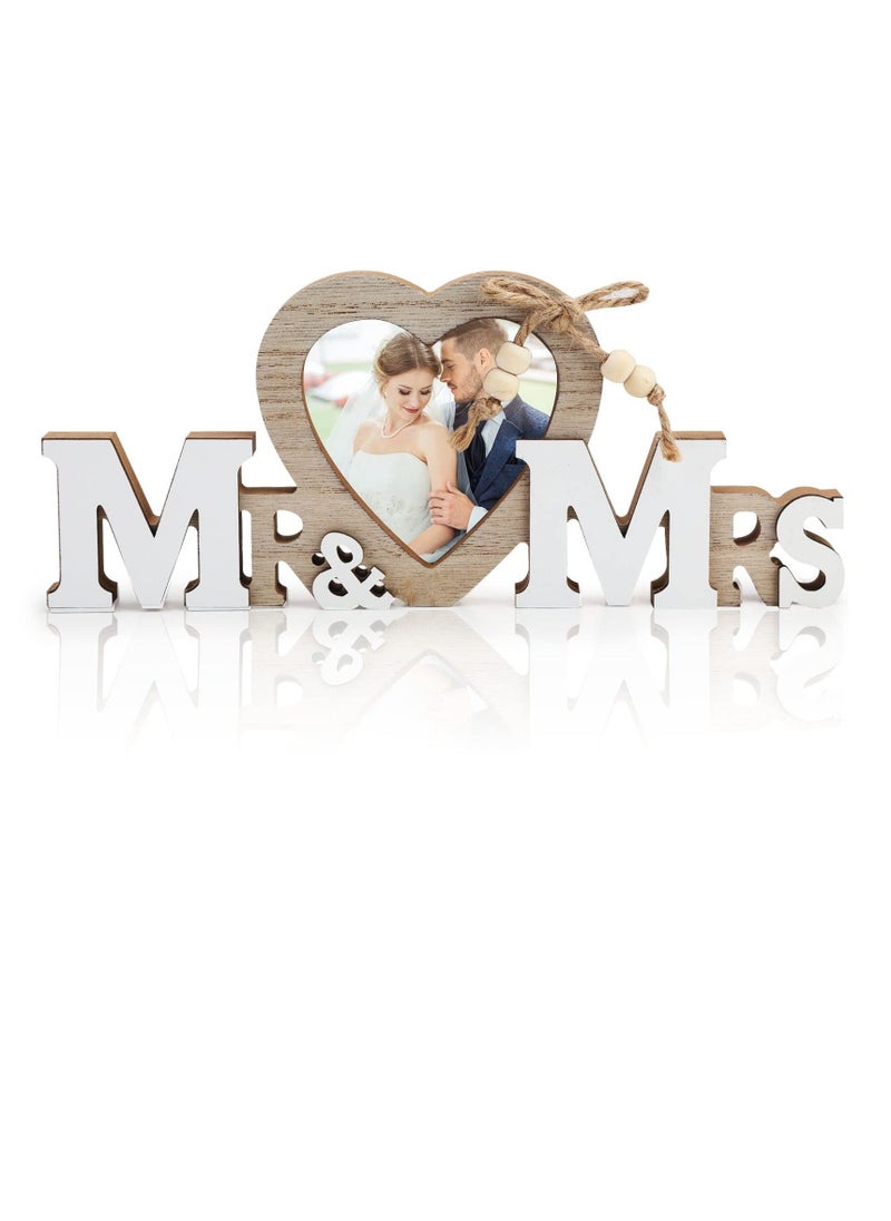 Y&D - Wedding Gifts with Heart Photo Frame Mr Mrs Picture Frames Romantic Love Holder Personalized Perfect for Newlyweds Tabletop Display Stand - Image 1
