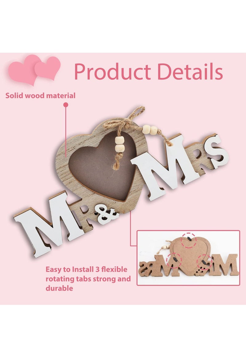 Y&D - Wedding Gifts with Heart Photo Frame Mr Mrs Picture Frames Romantic Love Holder Personalized Perfect for Newlyweds Tabletop Display Stand - Image 1