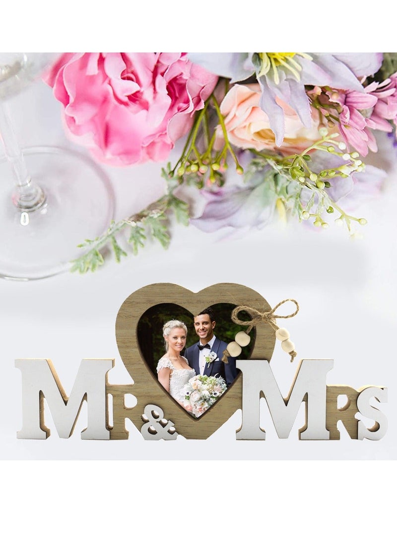 Y&D - Wedding Gifts with Heart Photo Frame Mr Mrs Picture Frames Romantic Love Holder Personalized Perfect for Newlyweds Tabletop Display Stand - Image 1