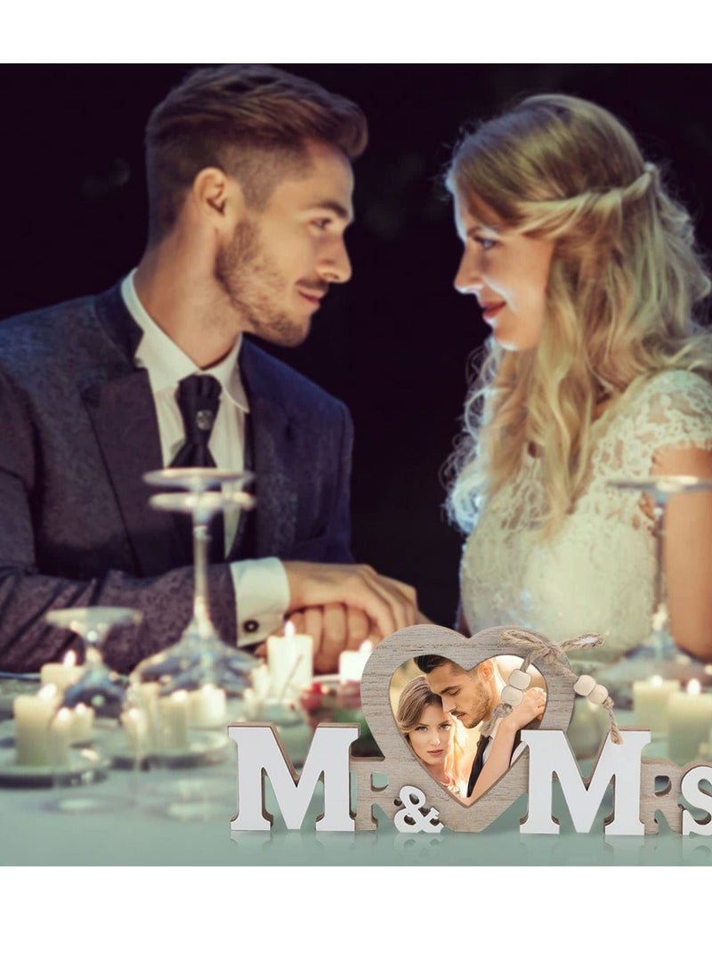 Y&D - Wedding Gifts with Heart Photo Frame Mr Mrs Picture Frames Romantic Love Holder Personalized Perfect for Newlyweds Tabletop Display Stand - Image 1