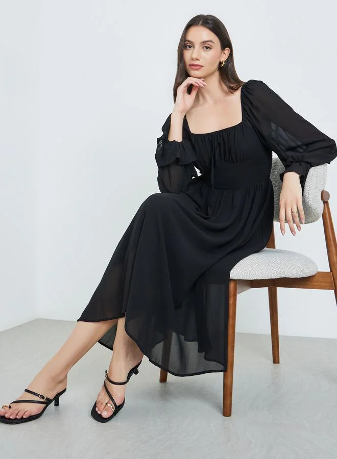 تايك تو Black Square Neck Midi Dress