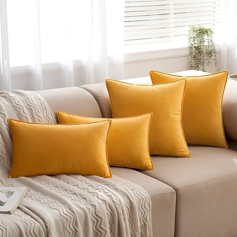 MIULEE Pack of 2 Decorative Velvet Throw Pillow Cover Soft Pillowcase Solid Square Cushion Case for Sofa Bedroom Car 24x24 Inch 60x60 Cm Yellow - Image 4