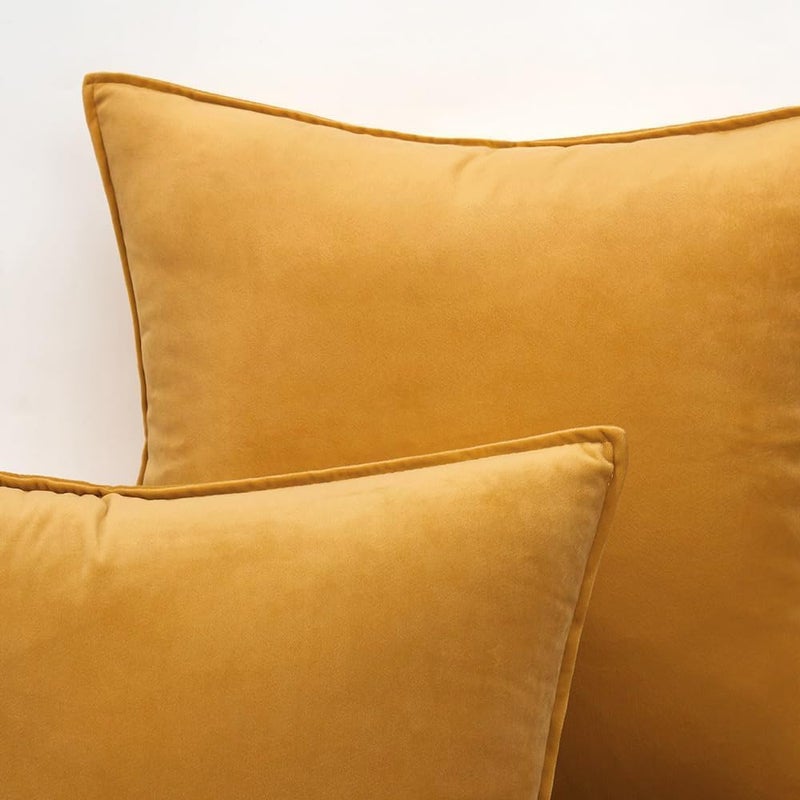 MIULEE Pack of 2 Decorative Velvet Throw Pillow Cover Soft Pillowcase Solid Square Cushion Case for Sofa Bedroom Car 24x24 Inch 60x60 Cm Yellow - Image 2