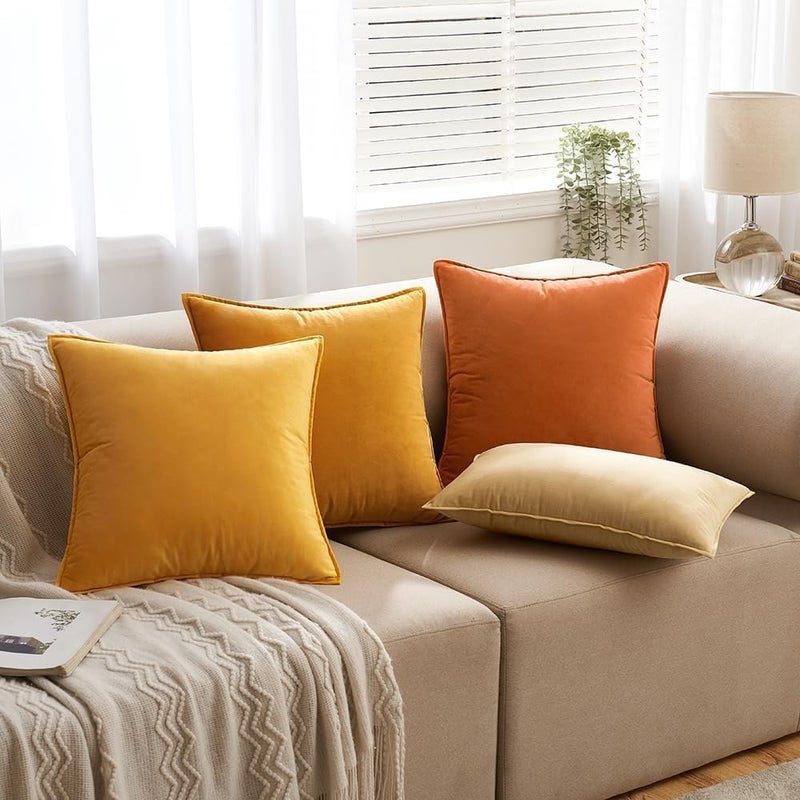 MIULEE Pack of 2 Decorative Velvet Throw Pillow Cover Soft Pillowcase Solid Square Cushion Case for Sofa Bedroom Car 24x24 Inch 60x60 Cm Yellow - Image 5