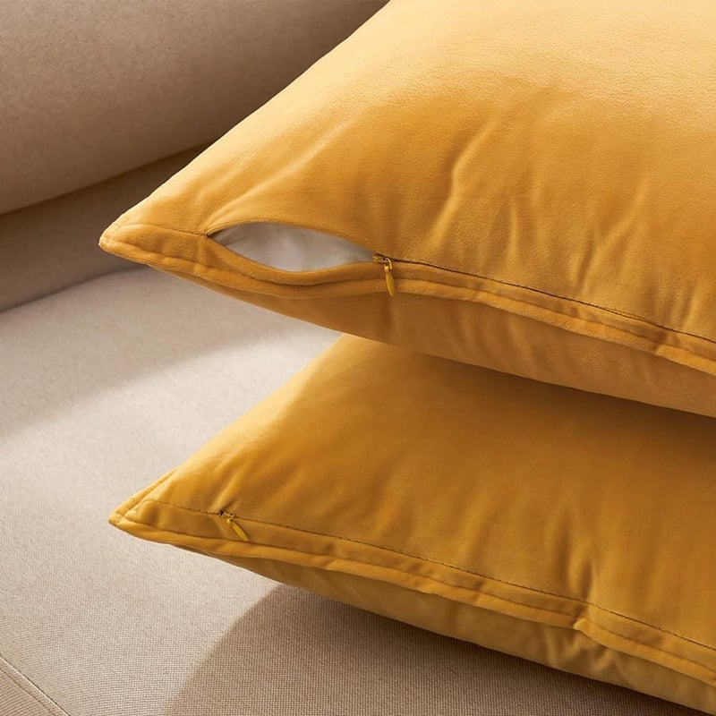 MIULEE Pack of 2 Decorative Velvet Throw Pillow Cover Soft Pillowcase Solid Square Cushion Case for Sofa Bedroom Car 24x24 Inch 60x60 Cm Yellow - Image 3