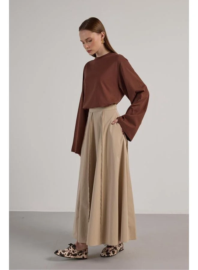 mina aise Women's Stone Piece Detailed Stitch Premium Long Skirt 30054.