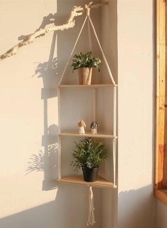 Kutis 3-Tier Plant Hanging Wall Hanging Display Stand Home Decoration  Plant Display Stand Beige 32 x 122 Centimeter - Image 1