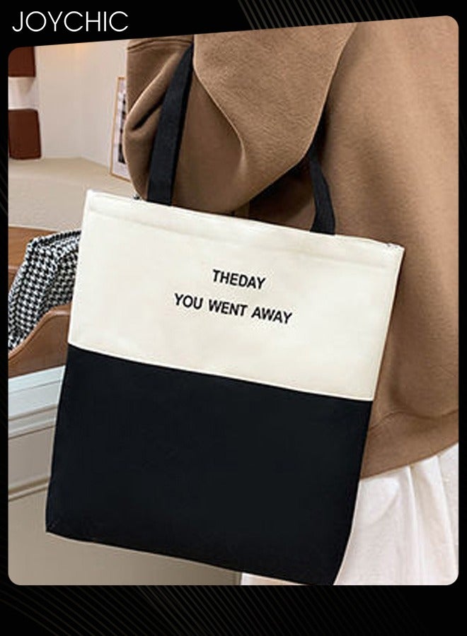 Joychic طقم حقيبة مدرسية بسعة كبيرة حقيبة مدرسية قماش مقاومة للماء مع حقيبة أقلام للطلاب في المرحلة المتوسطة والثانوية والجامعة باللون الأسود/الأبيض - Image 2