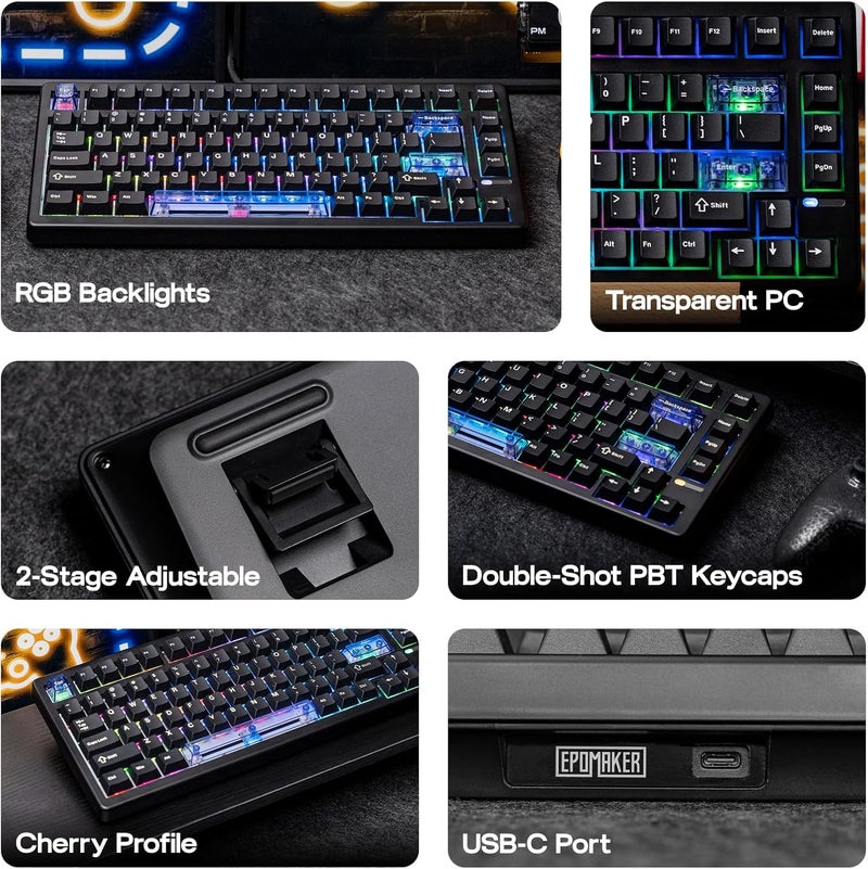 EPOMAKER HE80 Hall Effect Gaming Keyboard, 8K Polling & 32K Scan, Creamy Gasket, DKS, SOCD, Hot-Swappable, RGB Backlit, Wired Gaming Keyboard for PC & Mac (Black) - Image 3
