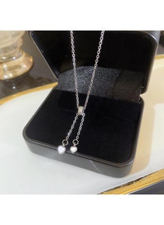 Generic South Korea Silver Titanium Steel Necklace For Girls Versatile High Sense Niche Pearl Butterfly Pendant Clavicle Chain Jewelry 