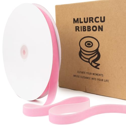 Mlurcu Pink Velvet Ribbon 5/8 Inch 25 Yds Vintage Thin Light Pink Velvet Ribbon for Christmas Tree, Gift Wrapping, Garland & Wreath Bows Making, Sewing Trim, DIY Crafts, Valentine's Day Wedding & Home Decor - Image 1