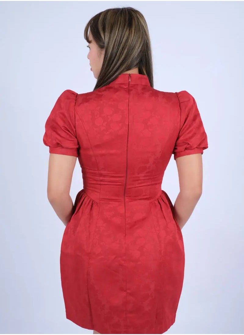 ONLY - Women’s Noble Chinese Style High Neck Short Dress in Red Dahlia - Image 1