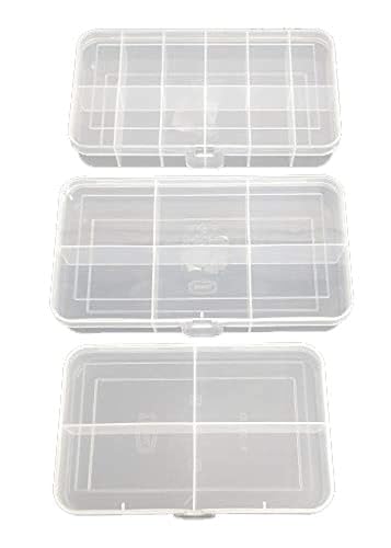 c s m C.S.M CSM Jewelry Case Organizer(CLICK-3) Rectangular Plastic Storage Box with dividers 4/6/12 Grids (Transparent) - Pack of 3 Boxes - Image 1